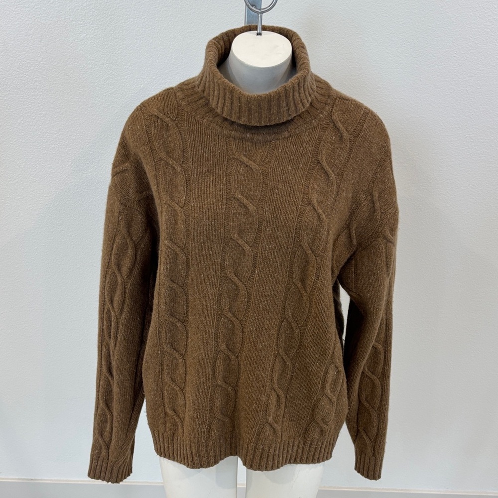 Trianon Cable Knit Turtleneck Sweater Camel Brown Knit Classic Fall Winter
